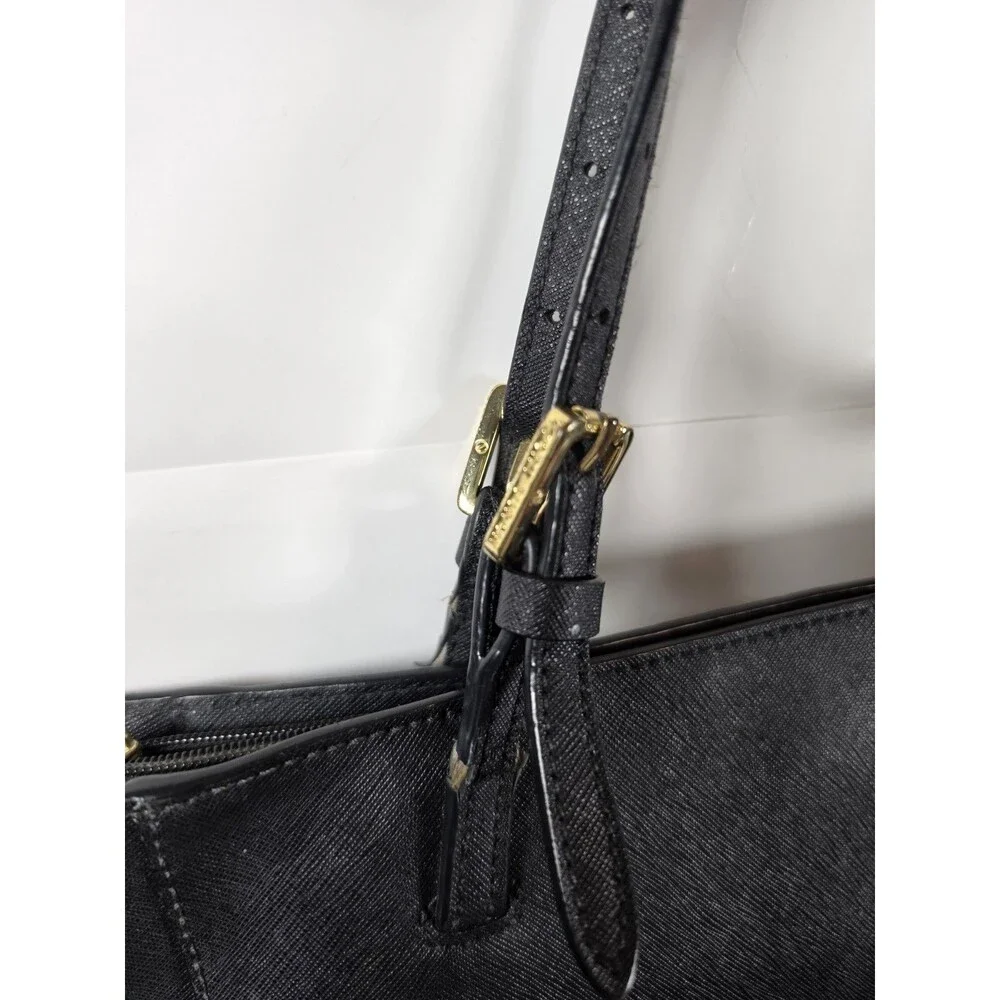 TORY BURCH Emerson/York Buckle Tote Saffiano Leather Designer Shoulder Bag BLACK